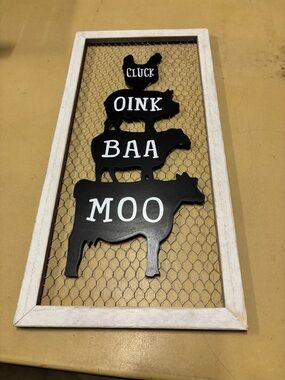 Farm Animal Stack Wall Art - Black and White Rustic Sign